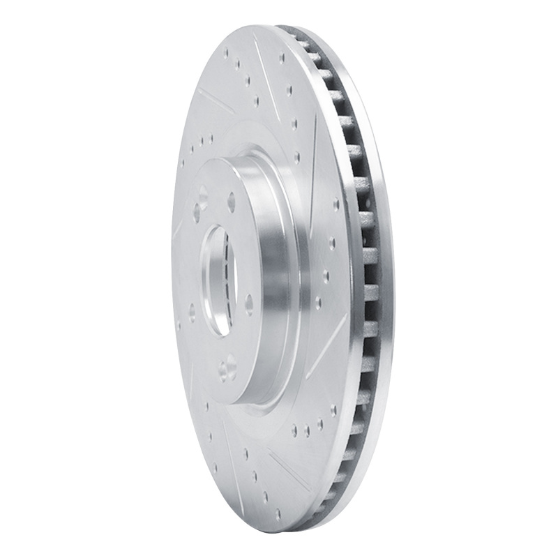 Hyundai Santa Fe Brake Rotor (1) - Front Right - R1 Concepts - Drilled & Slotted - Silver - `13-`20
